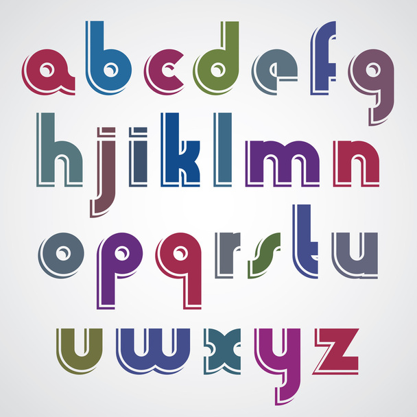 Colorful cartoon font, rounded lower case letters with white out - Vektör, Görsel