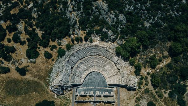 Ruinen der antiken lykischen Stadt Patara. Schießen aus der Luft. Antalya, Türkei. Hochwertiges Foto - Foto, Bild