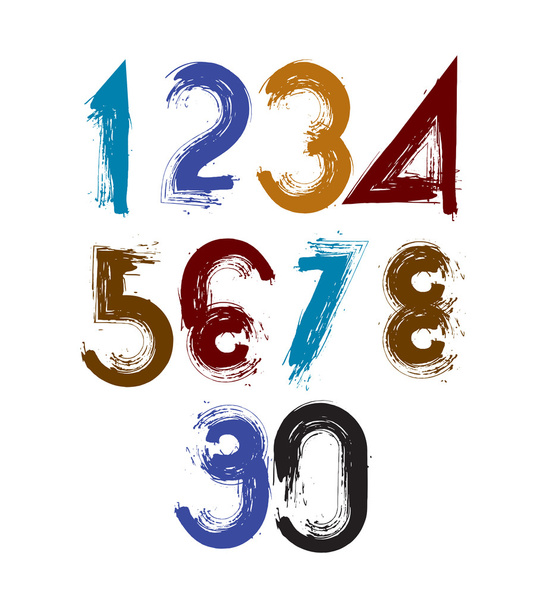 Vector stylish brush digits, handwritten numerals, sans serif nu - Vector, Image