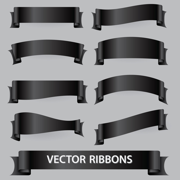 black funeral  various ribbon banners set eps10 - Vector, Image