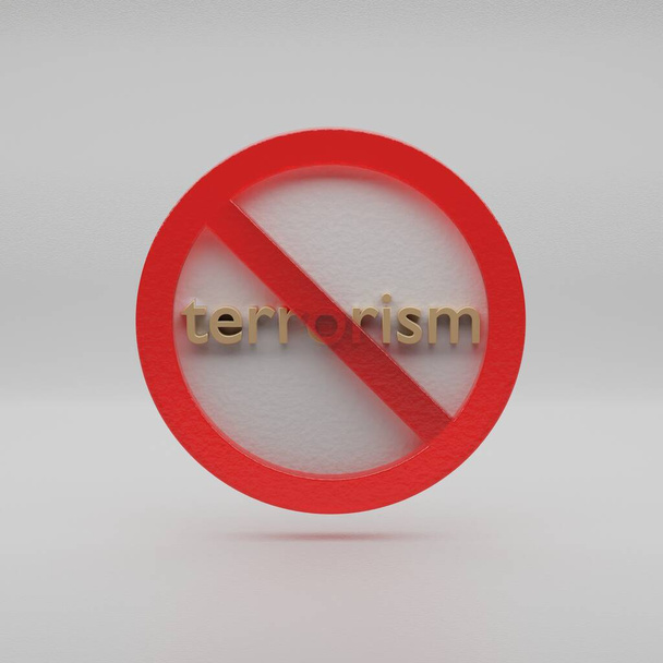 Hermosa ilustración abstracta Terrorismo Prohibido, que prohíbe el signo, la prohibición, icono símbolo de advertencia sobre un fondo gris. Ilustración de representación 3d. Patrón de fondo para el diseño. - Foto, Imagen