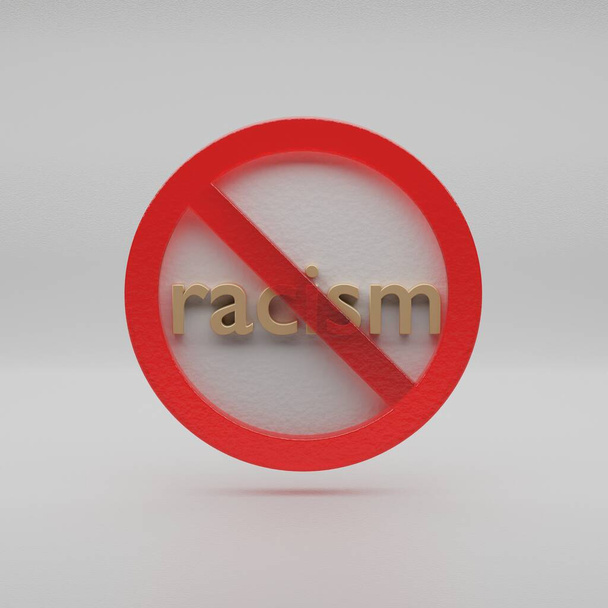 Beautiful abstract illustration Racism Forbidden, prohibiting sign, prohibition, warning symbol icon on a grey background. 3d rendering illustration. Background pattern for design. - Foto, Bild