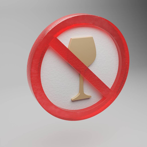 Beautiful abstract illustration Alcohol, forbidden, glass, prohibition symbol icon on a grey background. 3d rendering illustration. Background pattern for design. - Foto, immagini