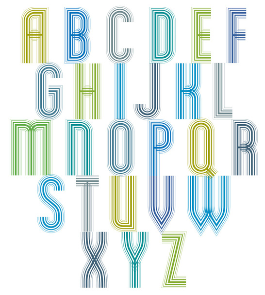 Echo typeset, striped retro 70s style font. - Вектор,изображение