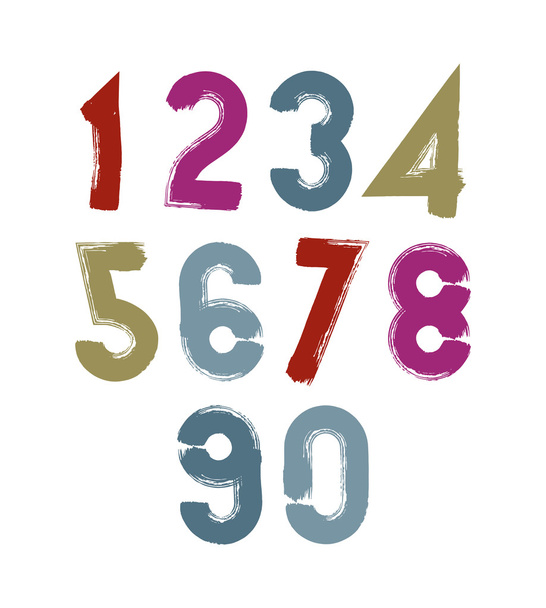 Calligraphic brush numbers, hand-painted bright vector numeratio - Vector, afbeelding