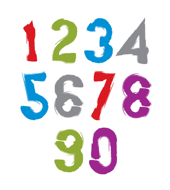 Vector stylish brush digits, handwritten numerals, sans serif nu - Vector, Imagen
