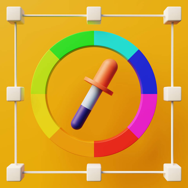 Chromatic wheel with selection and dropper with orange background. 3d rendering. - Photo, image