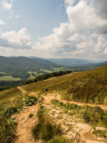 View from the trekking trail on the Polonina Carynska in Bieszczady Mountains, Poland - Photo, image