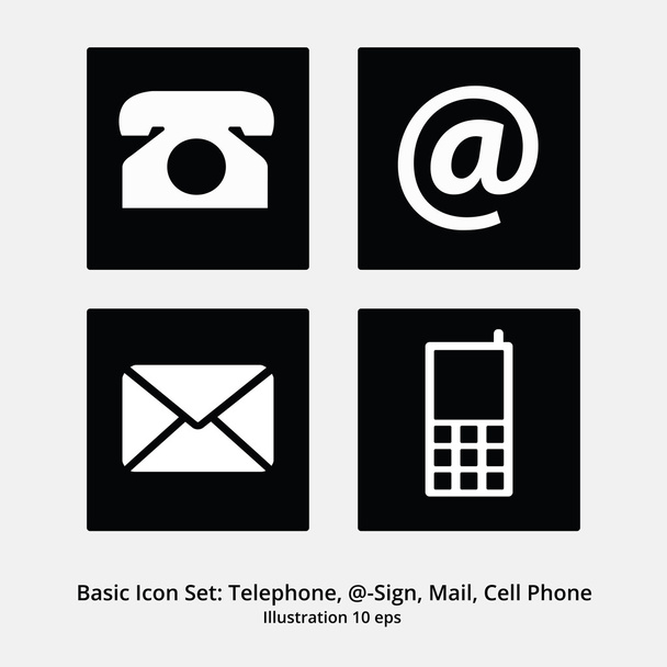 Zestaw podstawowych ikon: Telefon, na znak, poczta i telefon - Wektor, obraz