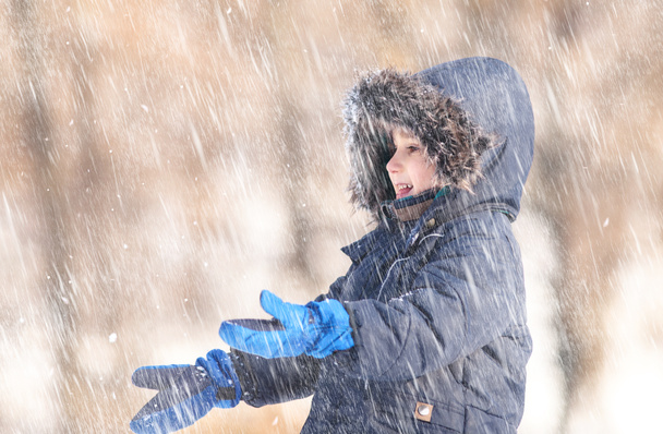 Söpö poika leikkii lumella
 - Valokuva, kuva