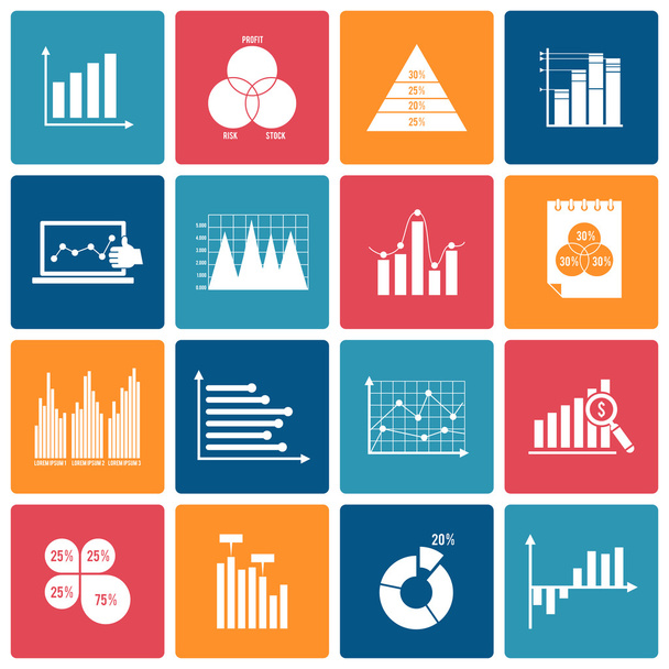 Business chart icons set white - Vector, Image
