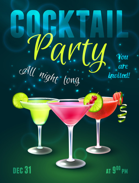 Плакат коктейльной вечеринки
 - Вектор,изображение