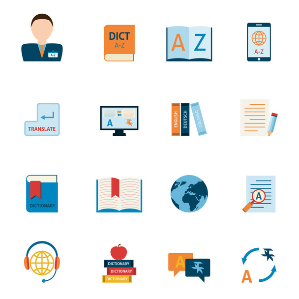 Translation and dictionary icons set - Vector, Image