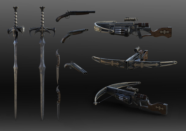 Зброя мисливців на вампірів з хрестом, дракулою, мечем, пістолем - Фото, зображення