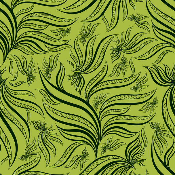 Seamless green floral pattern with leafs - Vecteur, image
