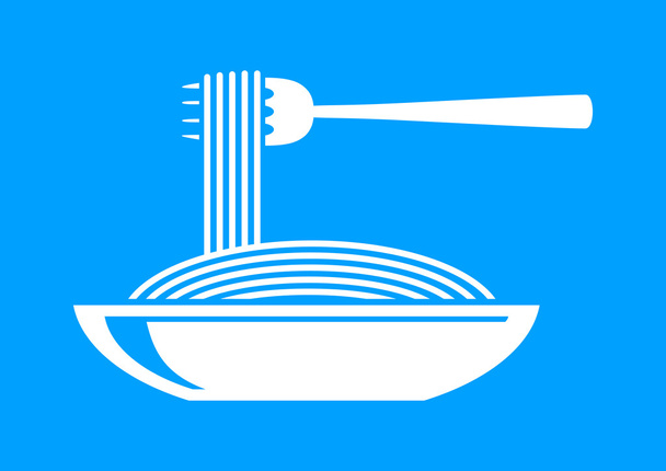Witte spaghetti pictogram op blauwe achtergrond - Vector, afbeelding