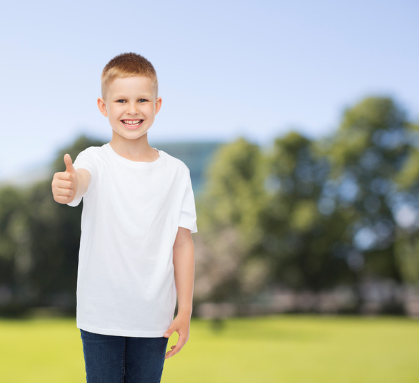 smiling little boy in white blank t-shirt - Photo, Image