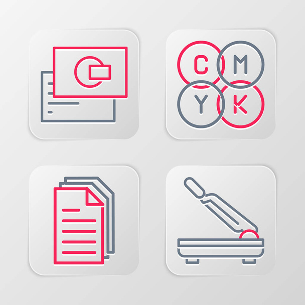 Set line Paper cutter File document CMYK color mixing and Business card icon. Vector. - Vektor, Bild