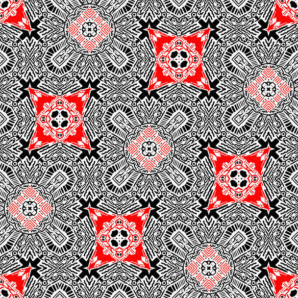 Червоно-чорний безшовний візерунок арабської мозаїки бандана. Сучасний чоловічий хустковий геометричний шарф, абстрактна графічна мода та плитка для шпалер
 - Фото, зображення