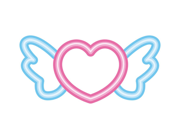 плоское неоновое сердце с крыльями - Вектор,изображение