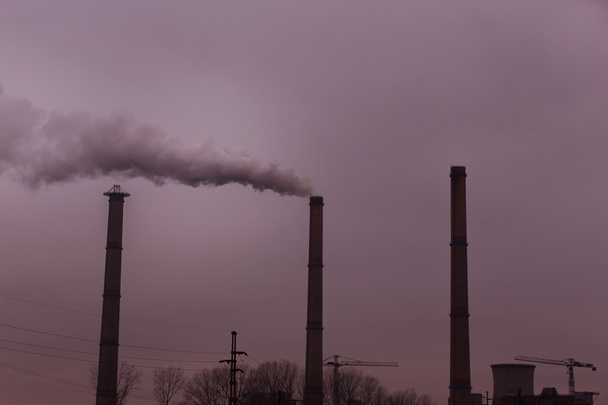 Industrial scenery with smoke from coal power plant - Photo, Image