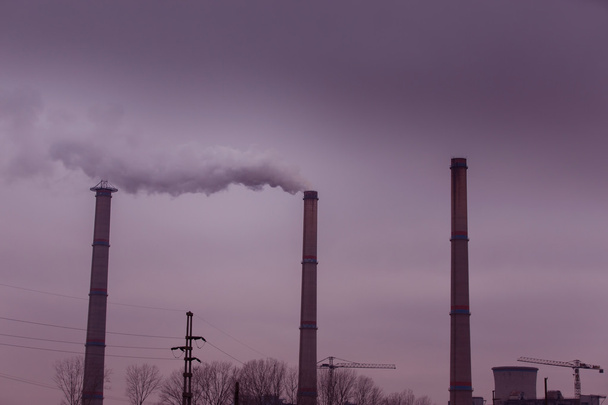 Industrial scenery with smoke from coal power plant - Photo, Image