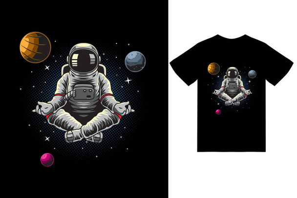 Astronauten-Yoga-Meditation im All Illustration mit T-Shirt-Design Premium-Vektor - Vektor, Bild