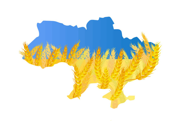 Vektorkarte der Ukraine in Stacheln der Weizenfahne der Ukraine in Solidarität mit der Ukraine. Vektorillustration - Vektor, Bild