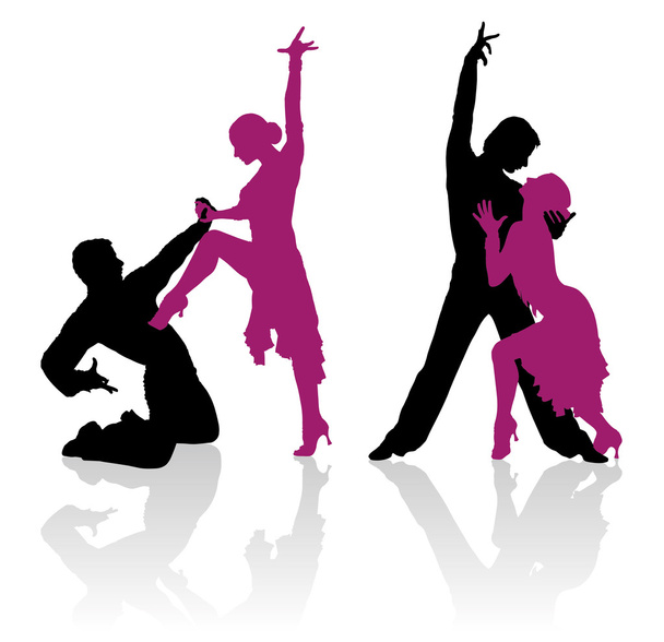 siluety pár tančící společenský tanec - Vektor, obrázek