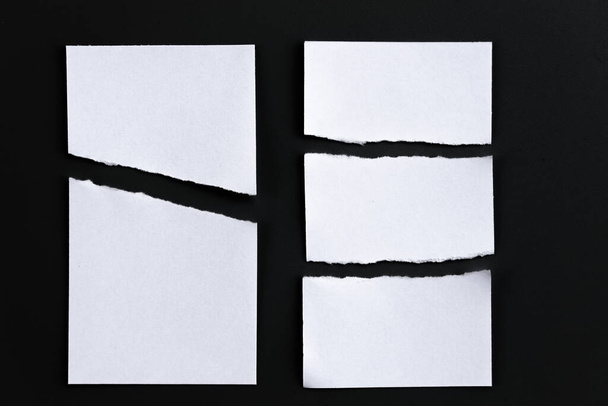 white torn paper on black background. collection paper rip - Foto, Imagem
