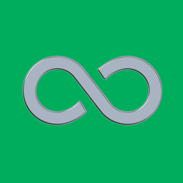Il segno dell'infinito è argento, isolato su fondo verde. Simbolo dell'infinito. Immagine quadrata. Immagine 3D. Rendering 3D. - Foto, immagini