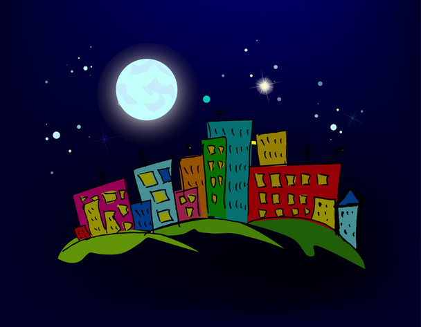 Stadt in heller Nacht - Vektor, Bild