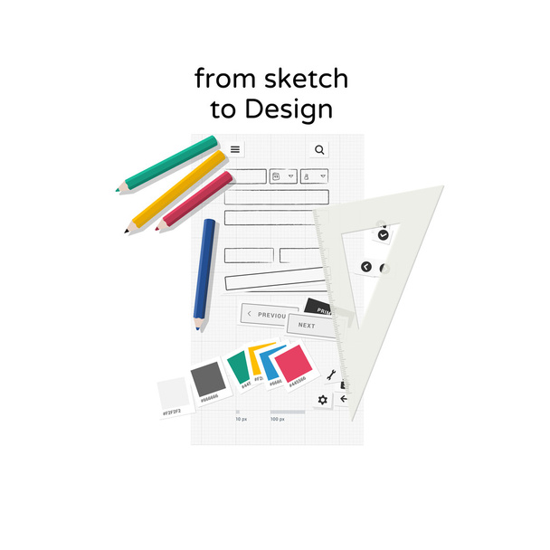 Designing website on paper - Vector, afbeelding