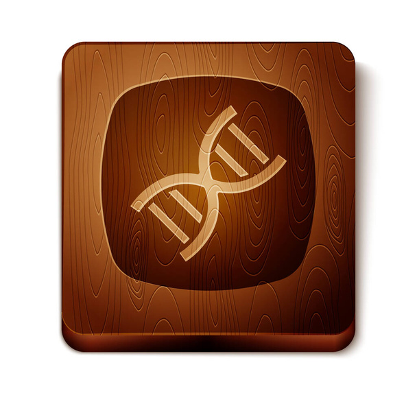 Brown DNA symbol icon isolated on white background. Wooden square button. Vector. - Vector, Image