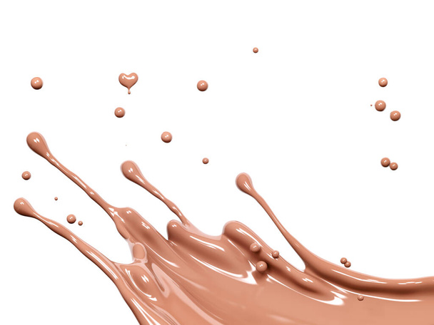Chocolate wave or flow splash, Gießen heiß geschmolzene Milchschokoladensoße oder Sirup, Kakaogetränk oder Sahne, abstrakter Desserthintergrund, Choco splash, Drink-Dessert, isoliert, 3D-Rendering - Foto, Bild
