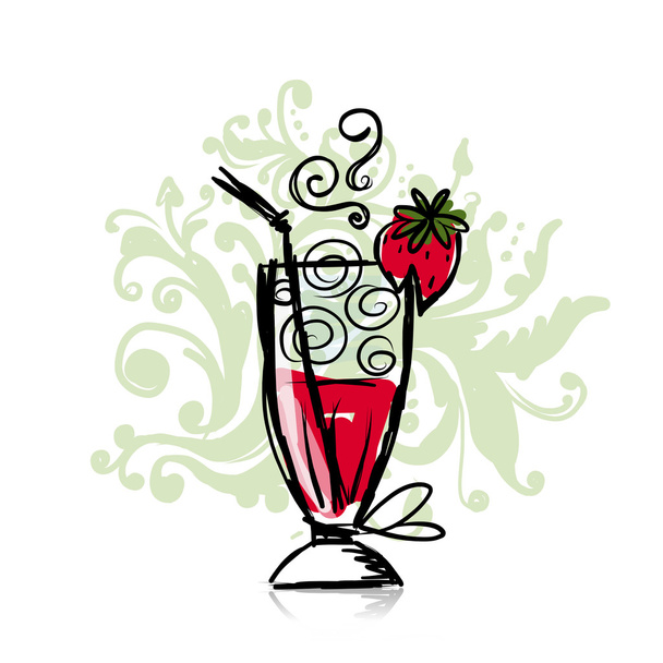 Cocktail with strawberry, sketch for your design - Vektor, Bild