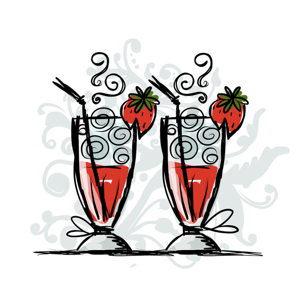 Cocktails with strawberry, sketch for your design - Διάνυσμα, εικόνα