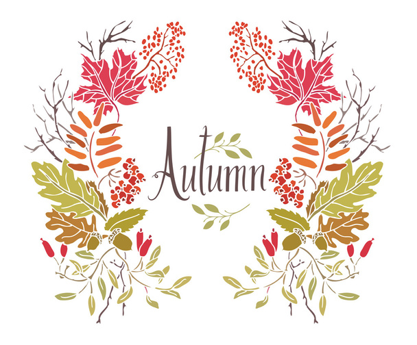 Autumn Frame of leaves and twigs - Vector, Image