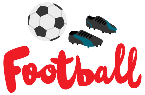 Voetbal titel met bal en laarzen - Vector, afbeelding