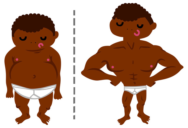 Trasformazione da grasso a uomo muscolare
 - Vettoriali, immagini