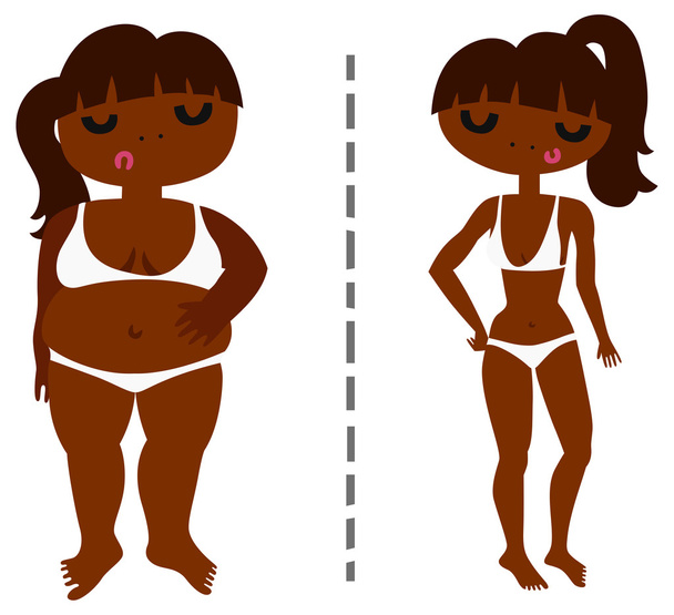 Трансформация толстой и здоровой женщины
 - Вектор,изображение
