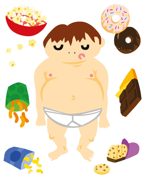 Unfit Guy with Tempting Snacks - Vector, Image