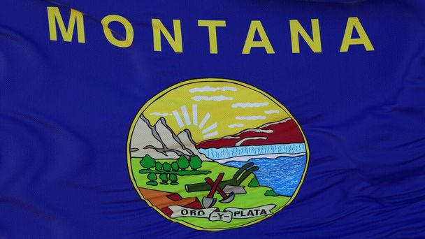 Vlajka státu Montana, oblasti Spojených států, vlnící se proti větru. 3D ilustrace. - Fotografie, Obrázek
