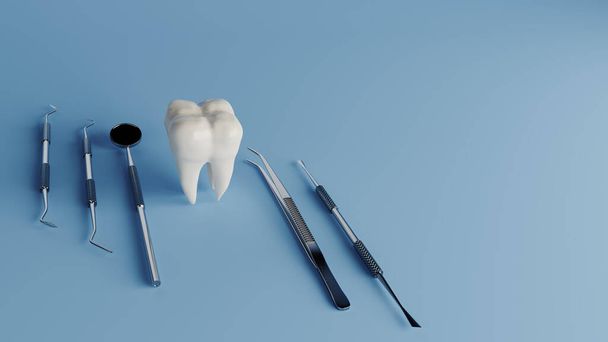 Teeth and dental equipment concept image, 3d rendering - Zdjęcie, obraz