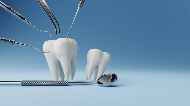 Teeth and dental equipment concept image, 3d rendering - Zdjęcie, obraz