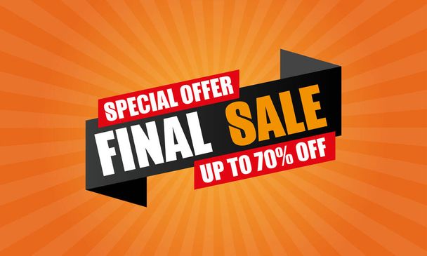 Special offer final sale banner, up to 70% off. Vector illustration. Final sale yellow banner with offer details - Vektor, Bild