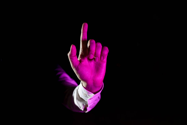 Man Pointing Finger During Professional Training Through Virtual Reality. - Fotoğraf, Görsel