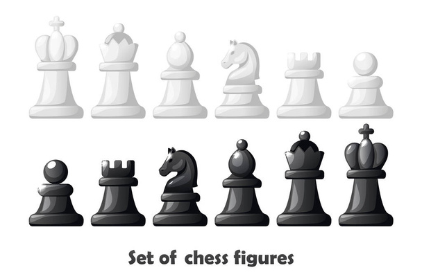 Chess figures for chess strategy board game. Vector Black and white set chess figures - Vektör, Görsel