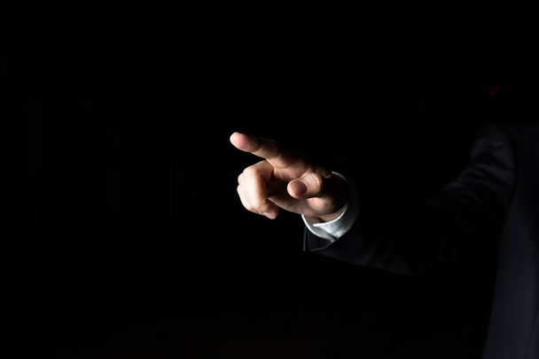 Businessman Pointing Important Infortmations With One Finger. - Foto, Imagem