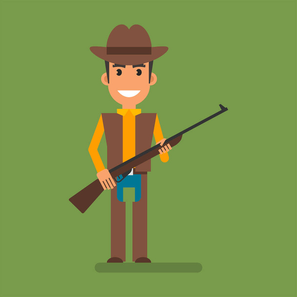 Cowboy holding gun and smiling. Flat people. Vector Illustration - Vecteur, image